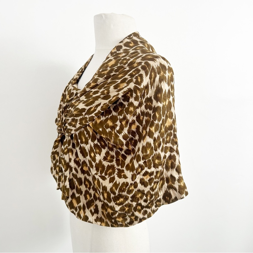 Vintage Yves Saint Laurent YSL Silk Leopard Shawl Cropped Blouse Size 38 - Picture 5 of 7
